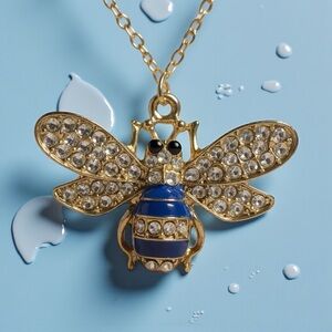 Bee crystal Gold and Blue Bee charm Necklace